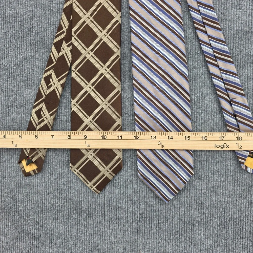 Robert Talbott Best of Class Nordstrom Silk Tie Lot 2 Brown Plaid Blue Stripe